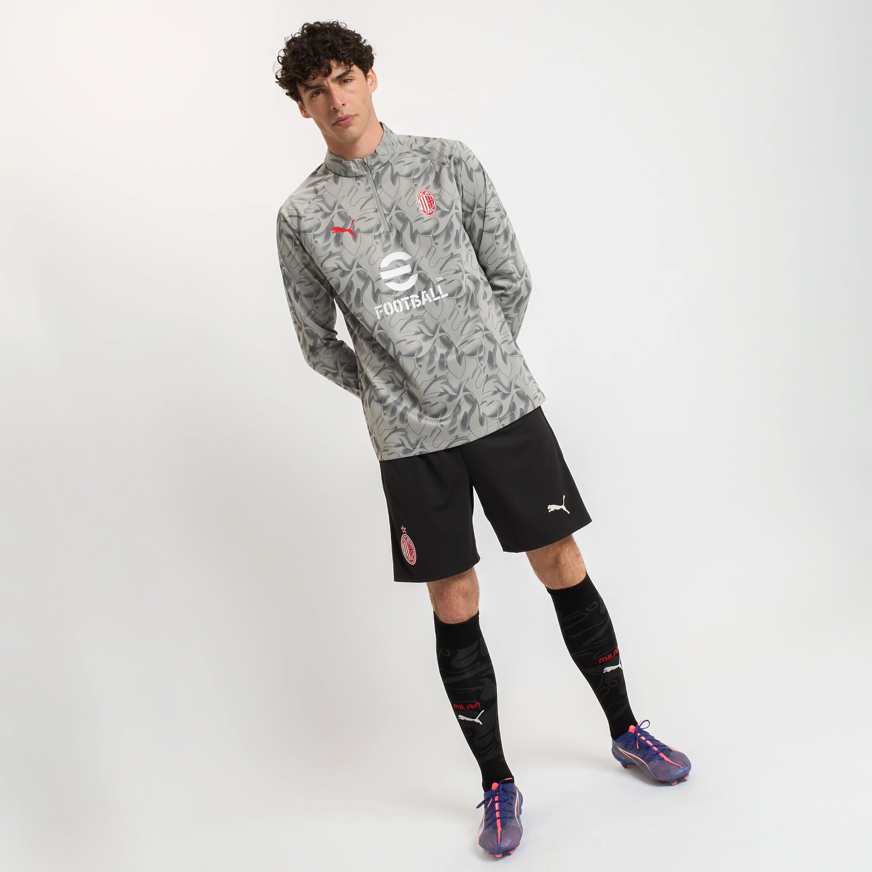 MAGLIA MILAN PREMATCH GRIGIA 2025/26 CON 1/4 ZIP - Image 6